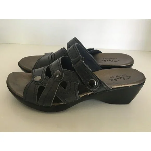 Clarks Bendables Sandals Ella Fusion Blue Shoes Slide On Wedge Heel  Womens 6 M - Picture 5 of 8